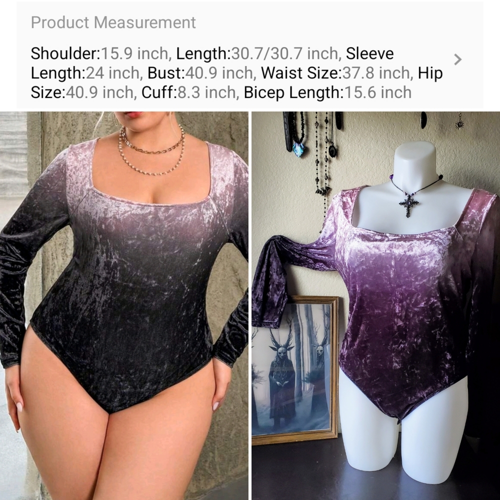 NWOT Purple Ombre Velvet Women's Bodysuit - Picture 3 of 3